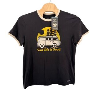 NEW Life is Good Crusher Tee Mens Large Ringer T-Shirt Black Van Life 148927